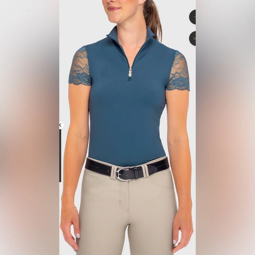Chic Lace Sleeve Women's Blouse - Teal - Picture 1 of 6